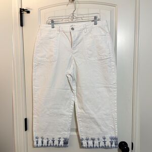 Style & Co. White Capri Pants with blue tie dyed feature